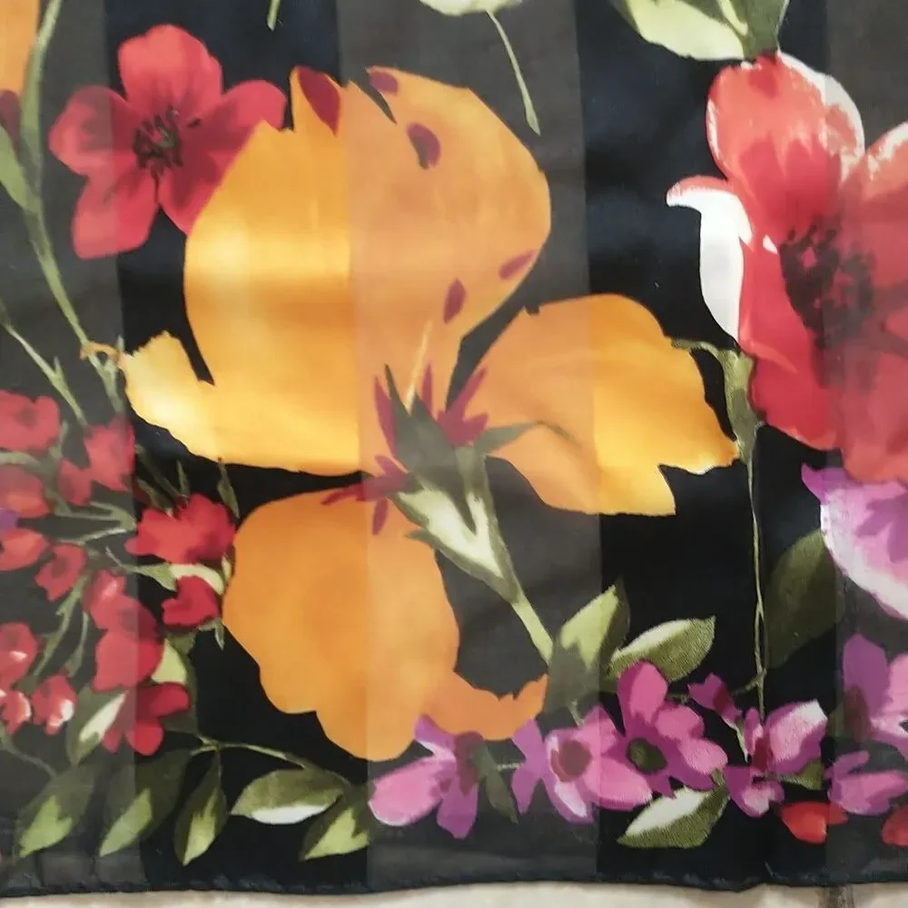 OSCAR By Oscar De La Renta Scarf Pink Black Floral Silk Square 20